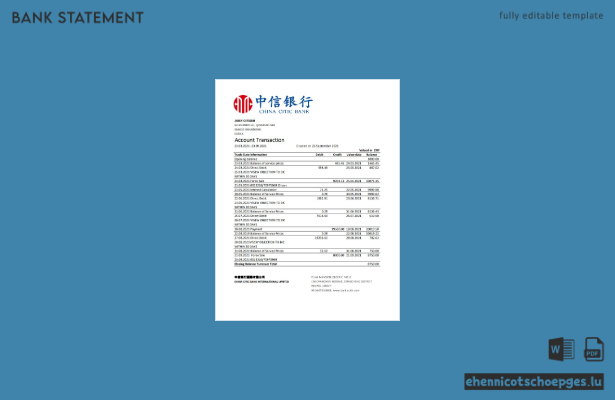 Beispiel eines Kontoauszugs der China Citic Bank Corp. (Excel-Vorschau)